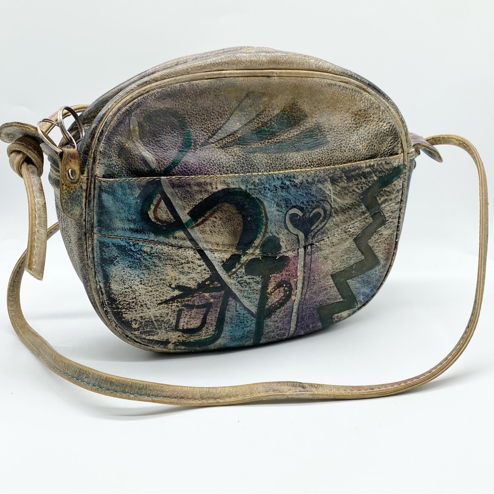 Vintage 1980s Sova Hand Painted Abstract Leather Bag